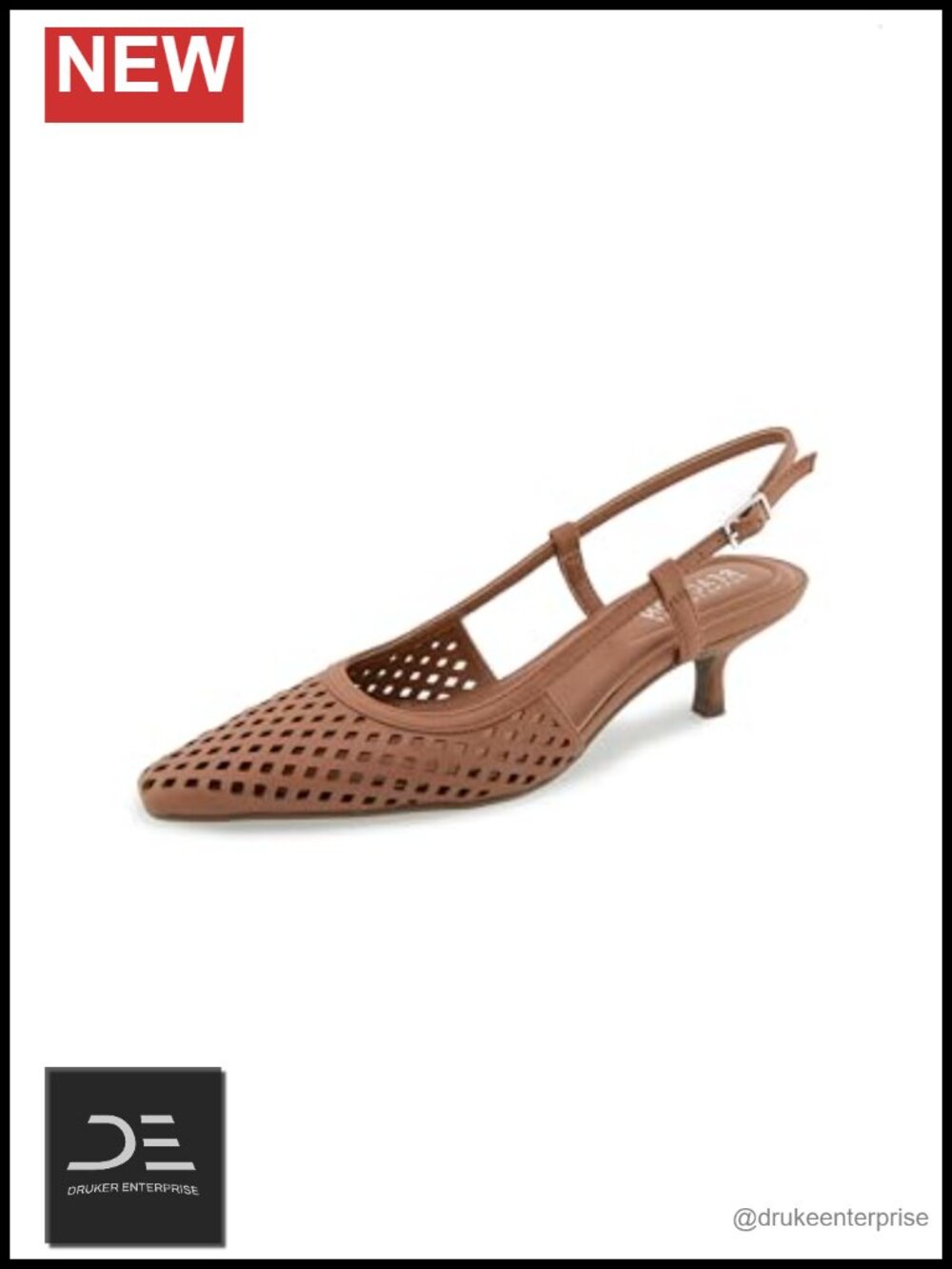 Kitten Heel Pump Adjustable Slingback Strap Pointed Toe PU Leather